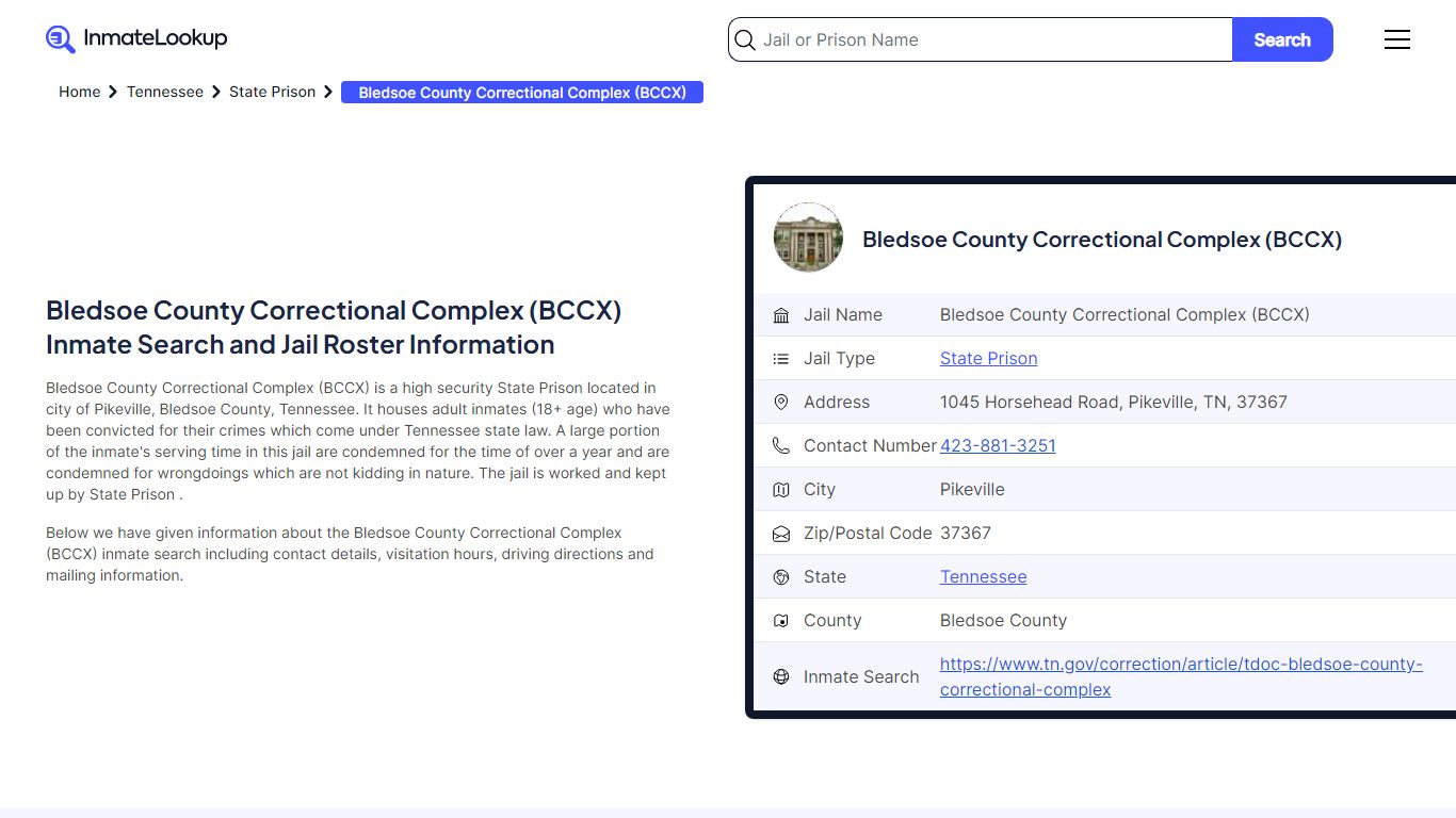 Bledsoe County Correctional Complex (BCCX) Inmate Search, Jail Roster ...